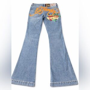 NWT Ed Hardy Fit & Flare Jeans Size 28 Y2K Embroidered Med Wash